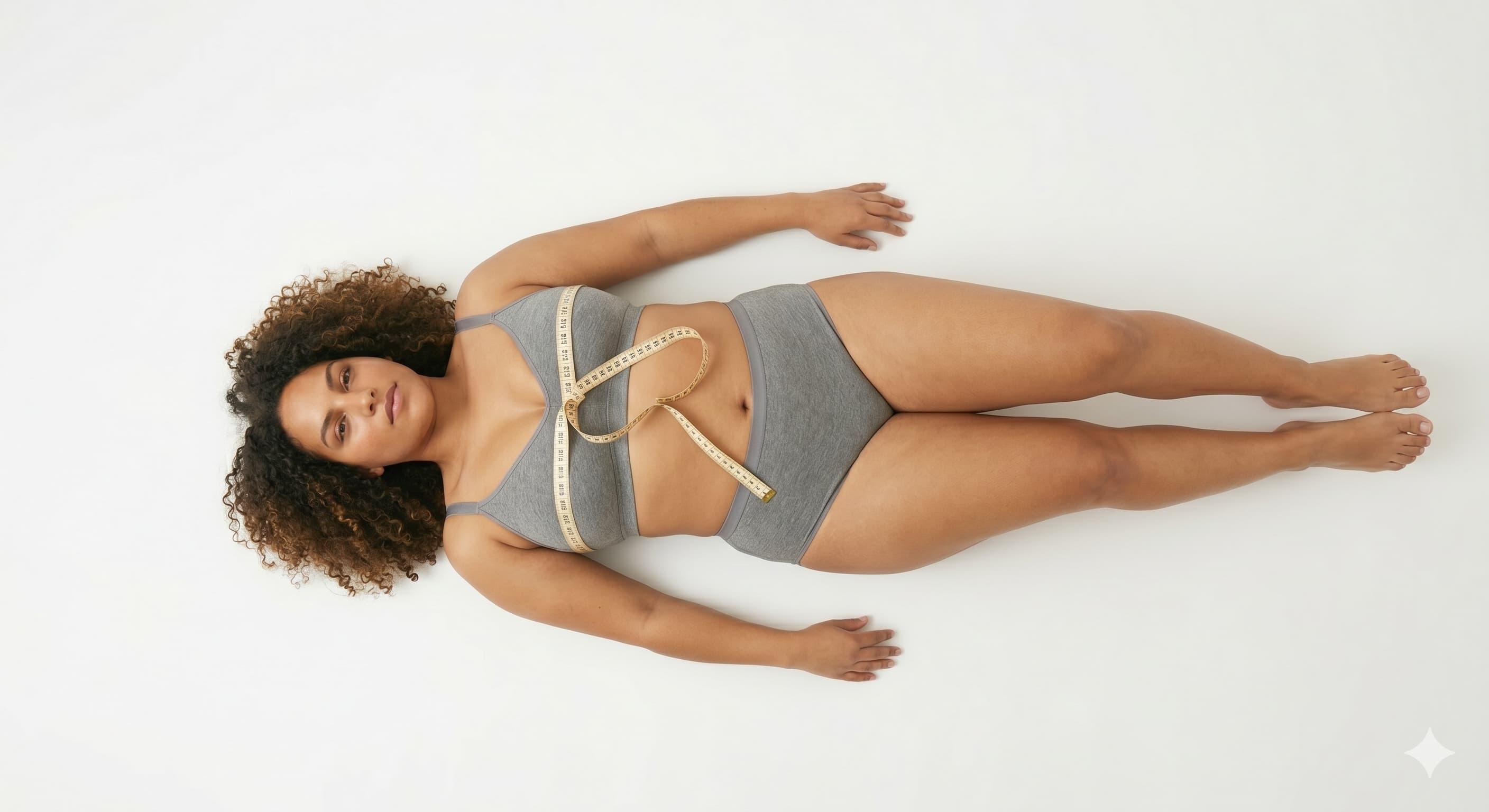 Woman measuring bust lying down